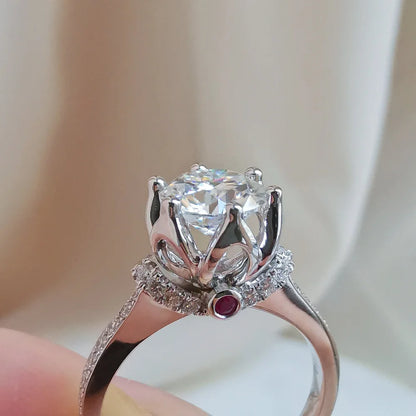 18K Sweet Rosebud Moissanite Ring with Ruby