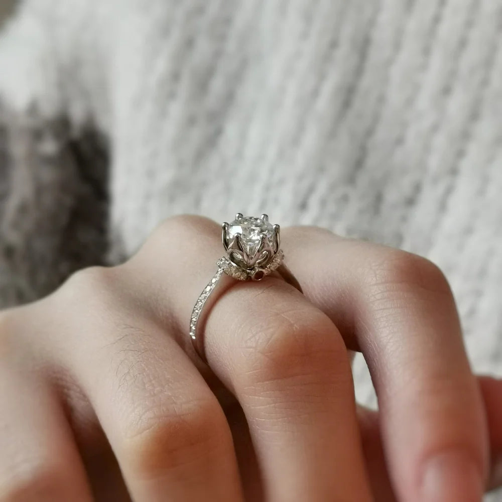 18K Sweet Rosebud Moissanite Ring with Ruby