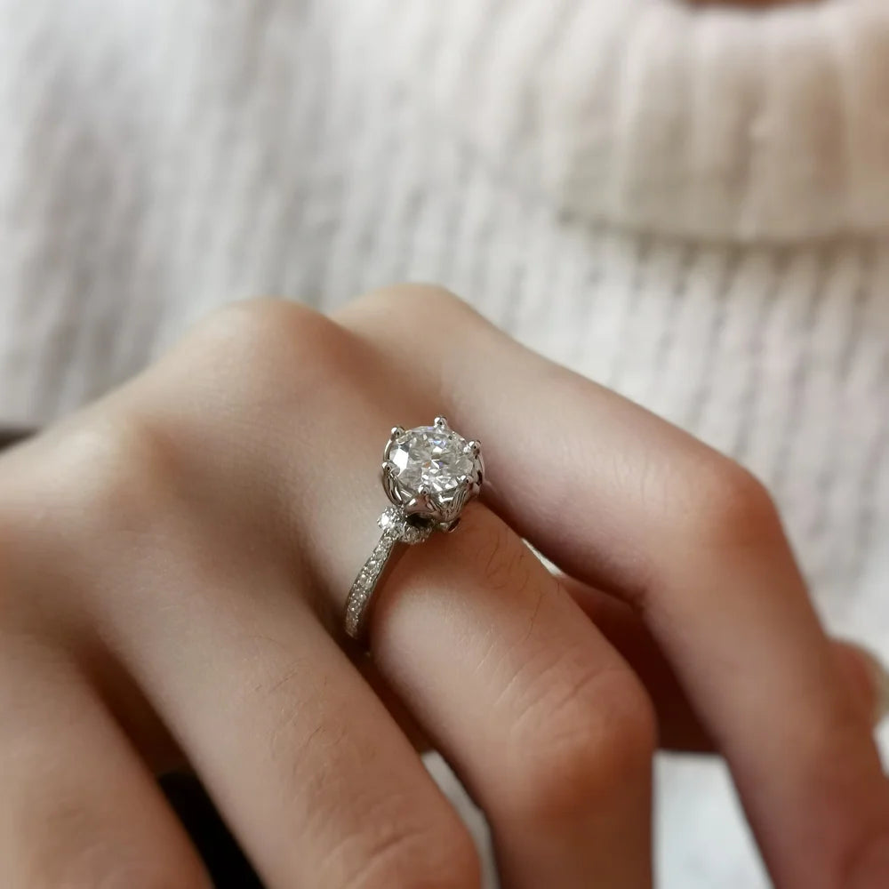 18K Sweet Rosebud Moissanite Ring with Ruby