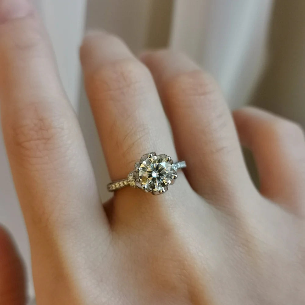 18K Sweet Rosebud Moissanite Ring with Ruby