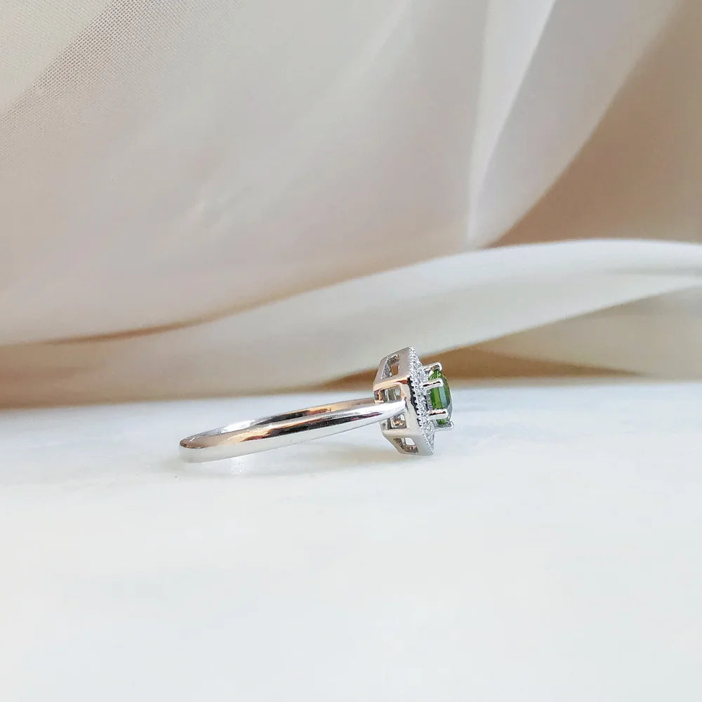 18K White Gold Hexagon Tourmaline with Diamond Halo Ring
