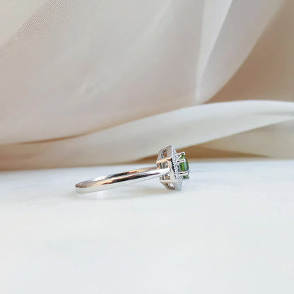 18K White Gold Hexagon Tourmaline with Diamond Halo Ring