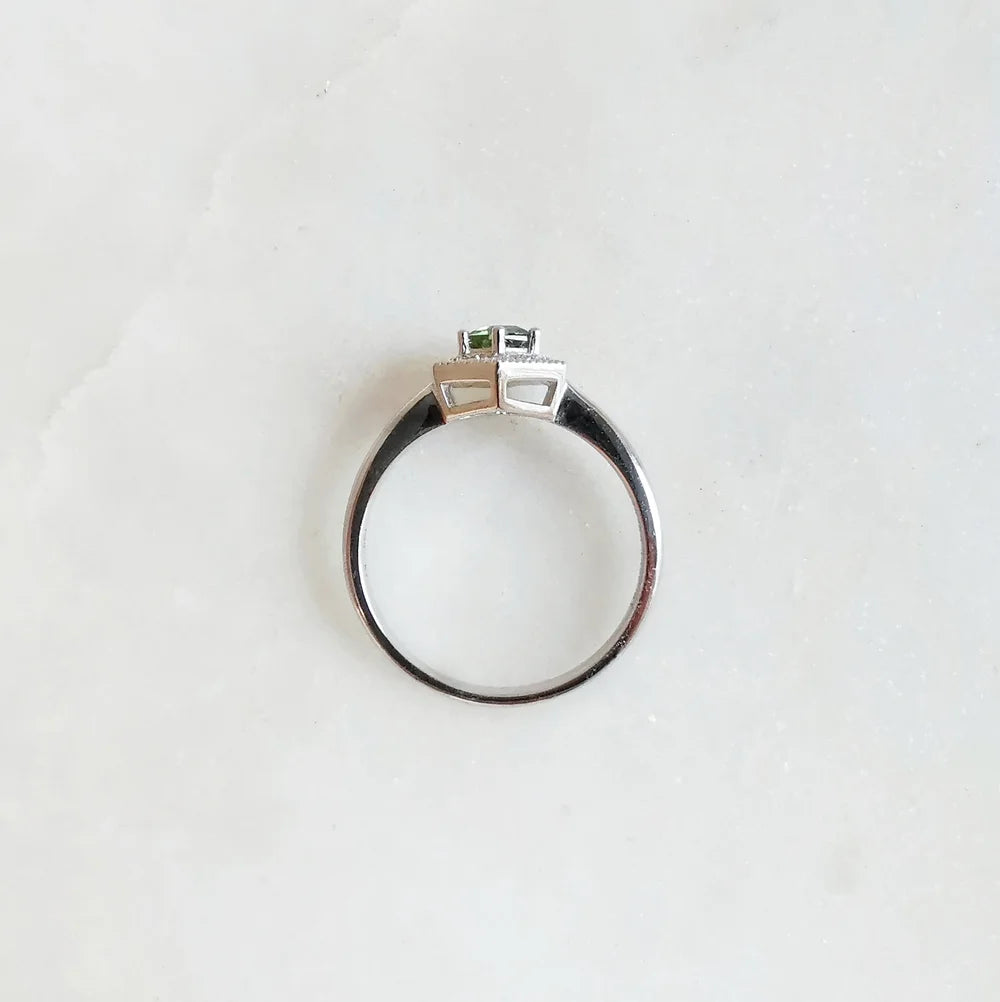 18K White Gold Hexagon Tourmaline with Diamond Halo Ring