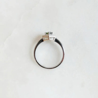 18K White Gold Hexagon Tourmaline with Diamond Halo Ring