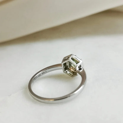 18K White Gold Hexagon Tourmaline with Diamond Halo Ring