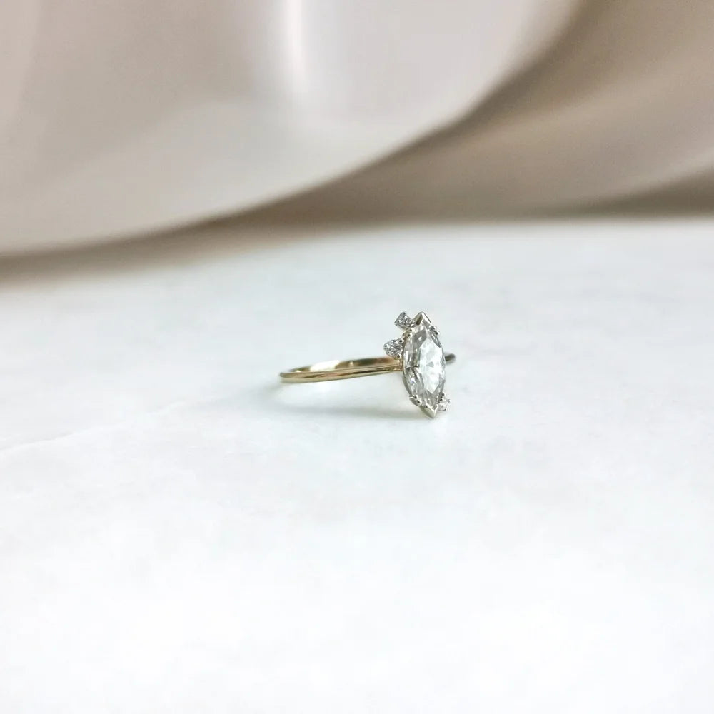 14K Dainty Minimalist Marquise Moissanite Ring