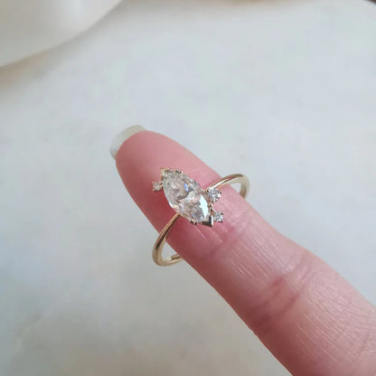 14K Dainty Minimalist Marquise Moissanite Ring