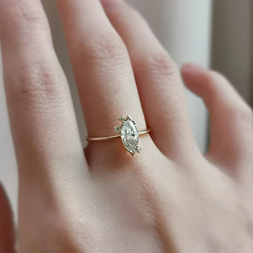14K Dainty Minimalist Marquise Moissanite Ring