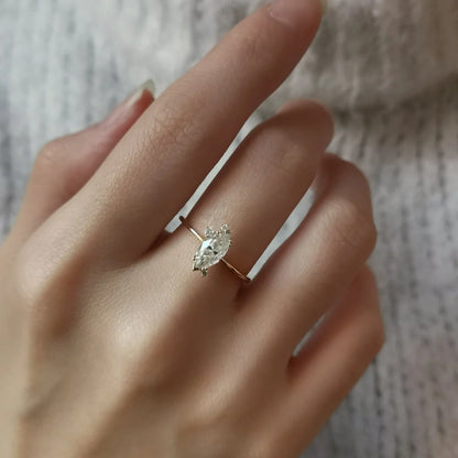 14K Dainty Minimalist Marquise Moissanite Ring