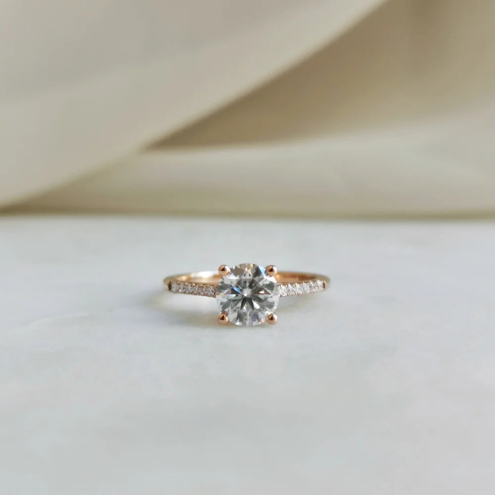 18K Hidden Diamond High Basket Moissanite Ring