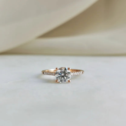 18K Hidden Diamond High Basket Moissanite Ring