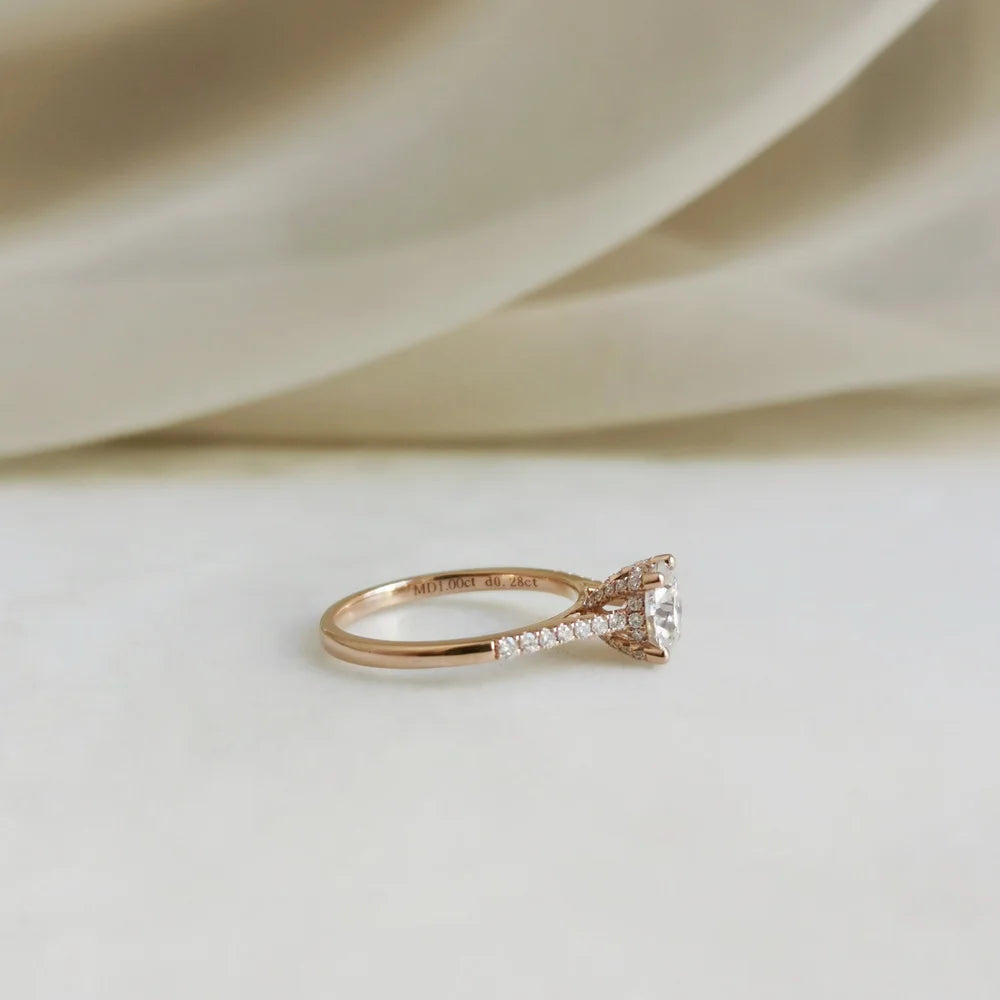 18K Hidden Diamond High Basket Moissanite Ring