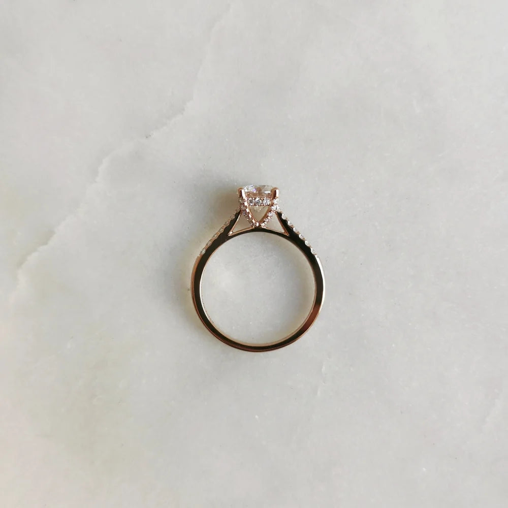 18K Hidden Diamond High Basket Moissanite Ring