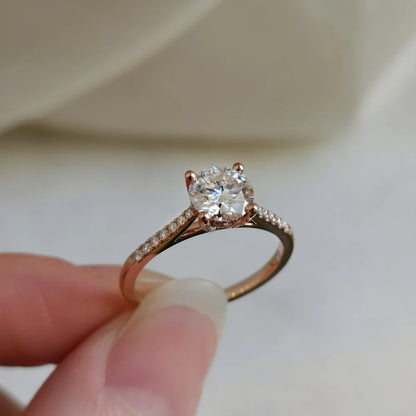 18K Hidden Diamond High Basket Moissanite Ring