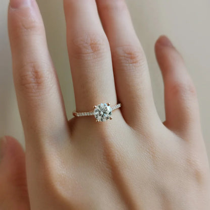 18K Hidden Diamond High Basket Moissanite Ring