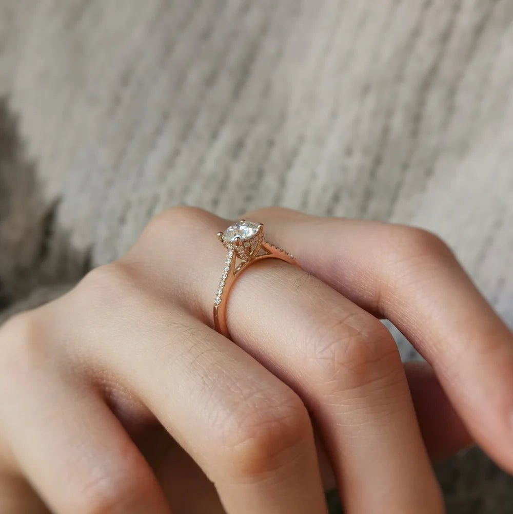 18K Hidden Diamond High Basket Moissanite Ring