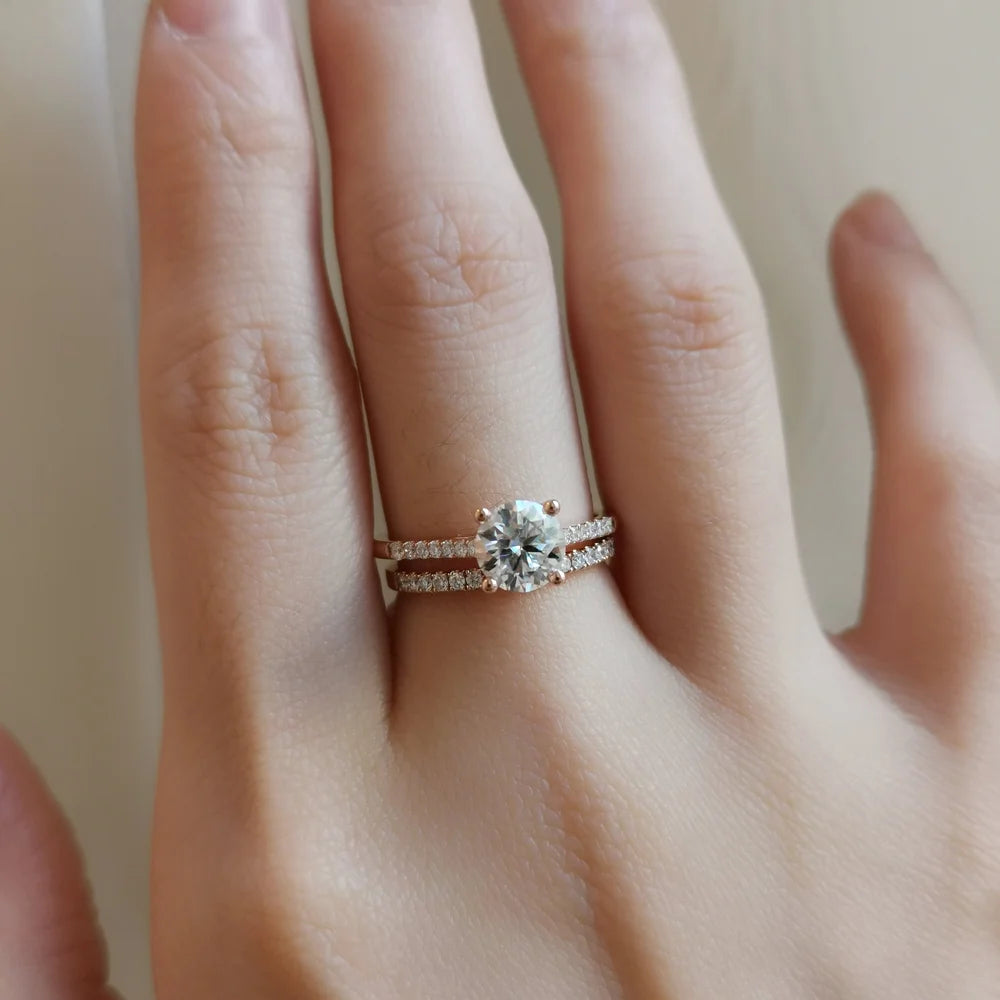 18K Hidden Diamond High Basket Moissanite Ring
