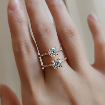 18K Hidden Diamond High Basket Moissanite Ring