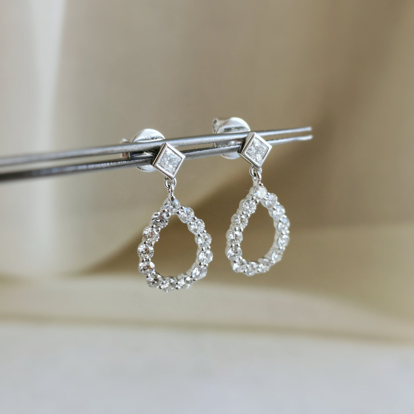 Princess Diamond Dangling Earring - (Custom Made ONLY - 4 to 6 Weeks)