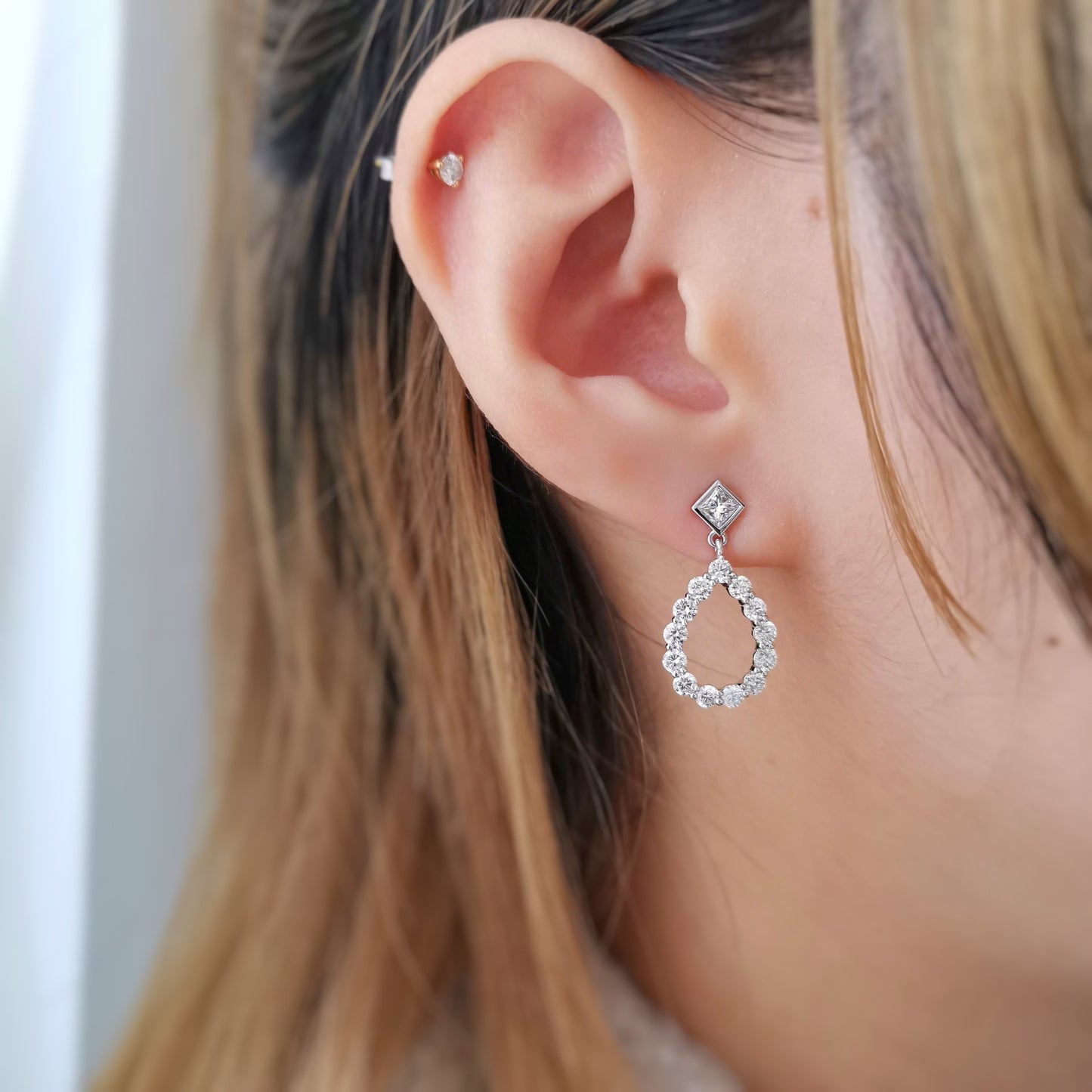 Princess Diamond Dangling Earring - (Custom Made ONLY - 4 to 6 Weeks)