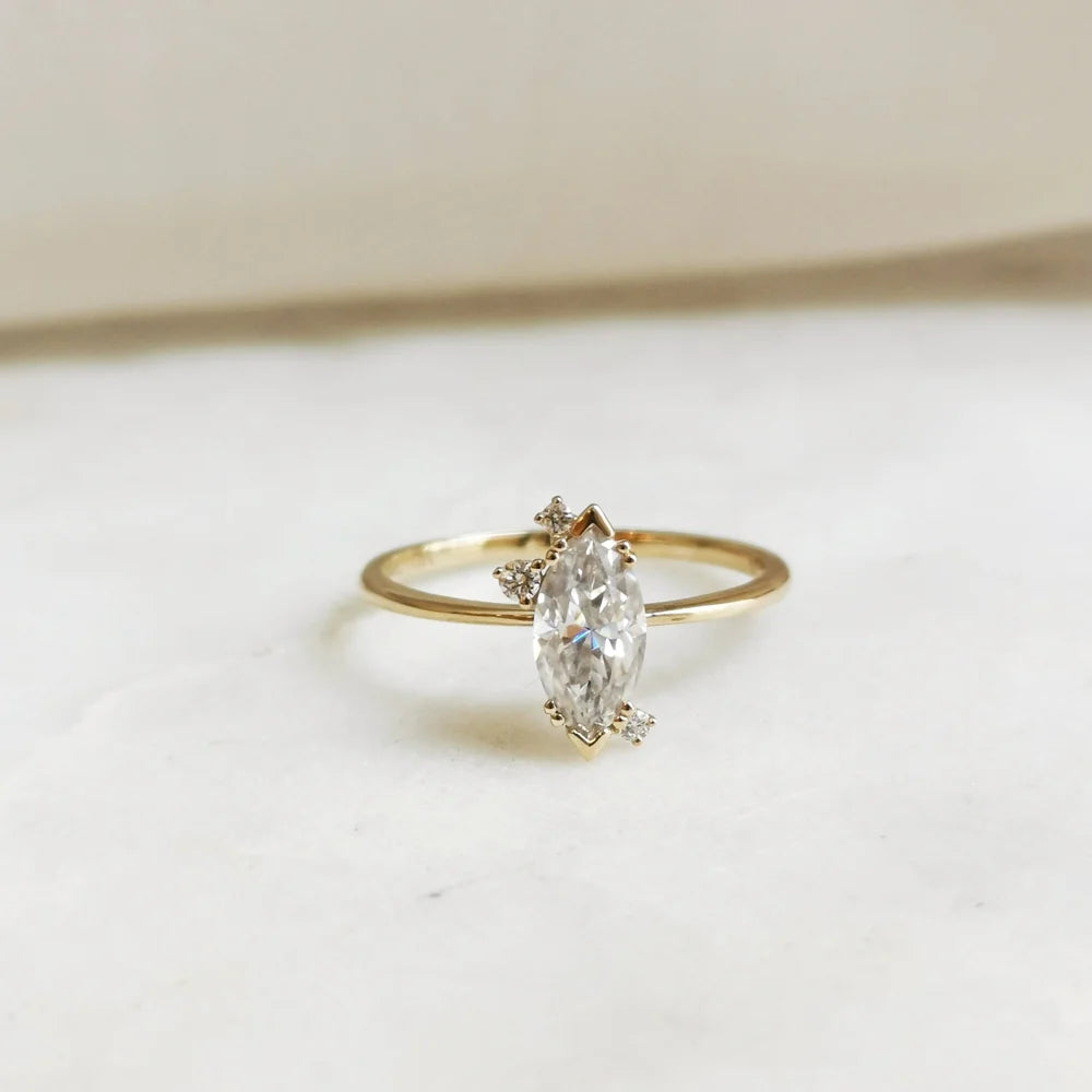 14K Dainty Minimalist Marquise Moissanite Ring