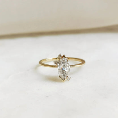 14K Dainty Minimalist Marquise Moissanite Ring