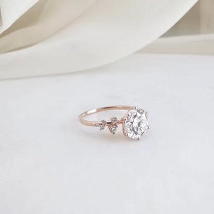 14K "The Gardenia" Moissanite Ring (Round Brilliant & Oval Cut Available)