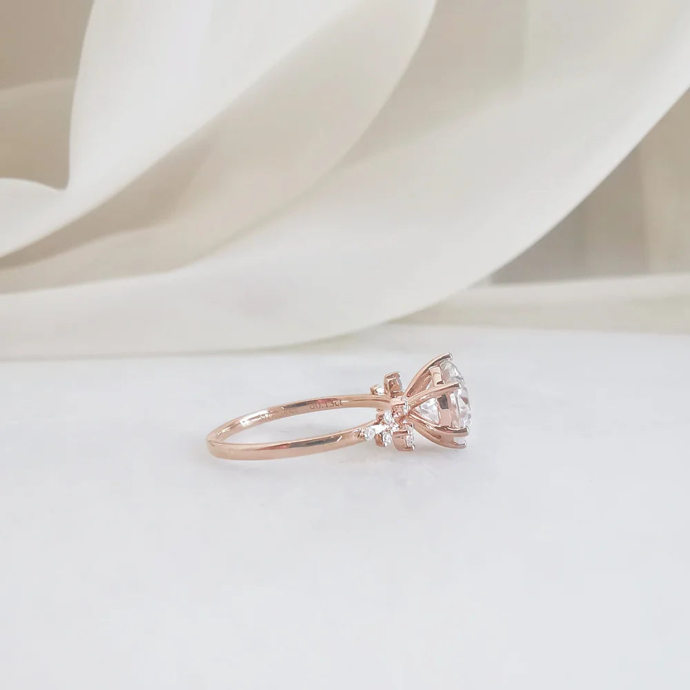 14K "The Gardenia" Moissanite Ring (Round Brilliant & Oval Cut Available)