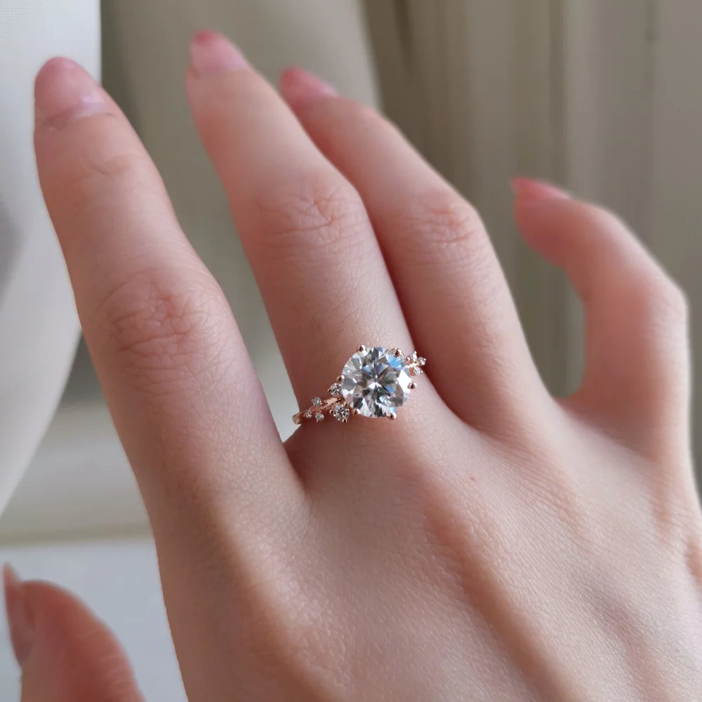 14K "The Gardenia" Moissanite Ring (Round Brilliant & Oval Cut Available)