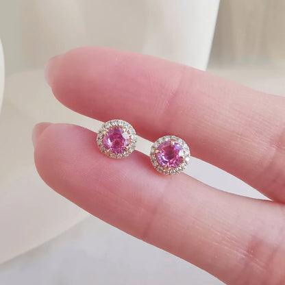 Small Round Pink Sapphire Earring