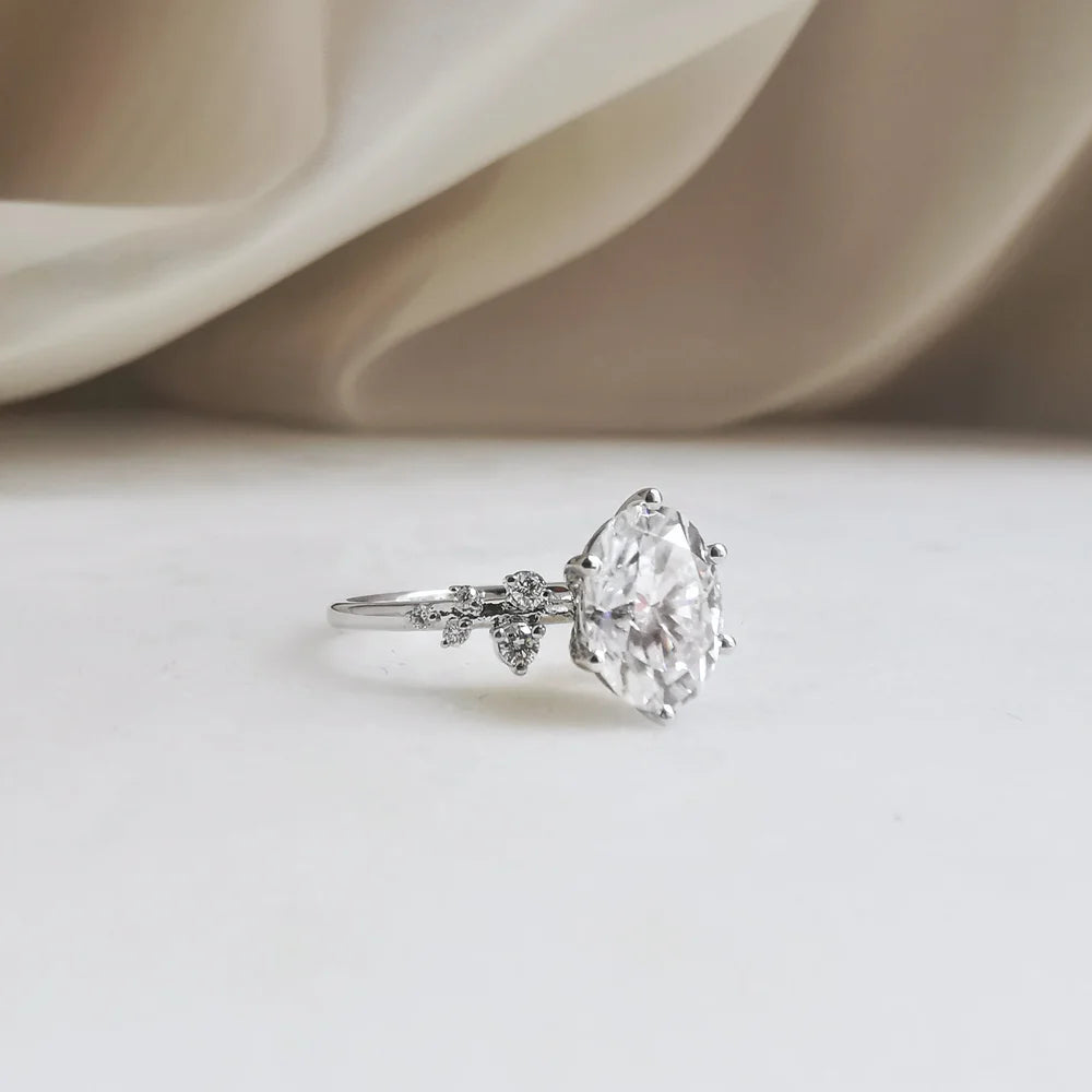 14K "The Gardenia" Moissanite Ring (Round Brilliant & Oval Cut Available)