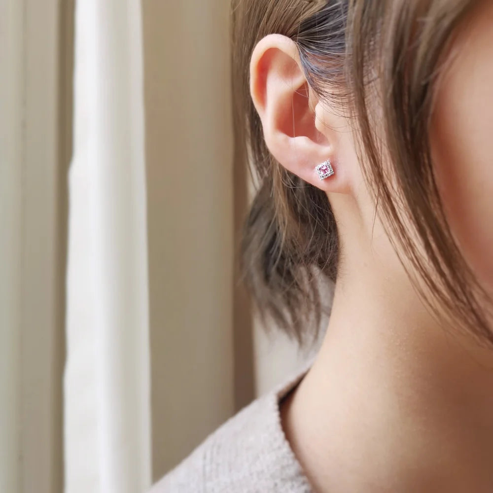 18K Princess Cut Pink Sapphire Earring