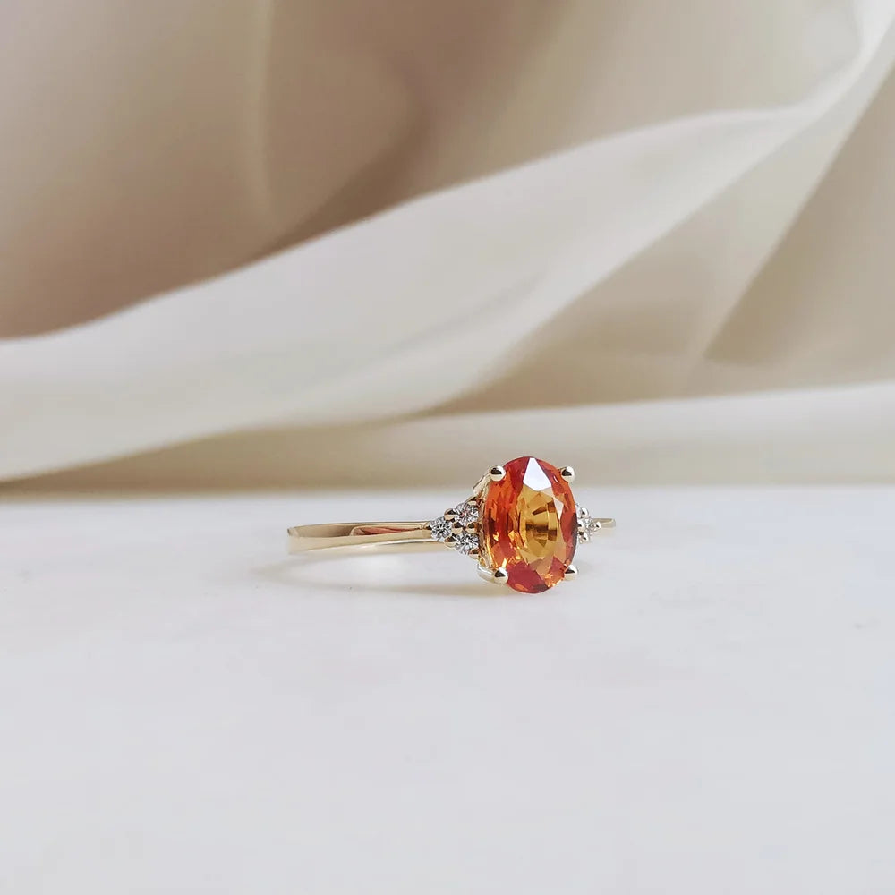 18K Oval Orange Sapphire Ring