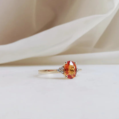18K Oval Orange Sapphire Ring