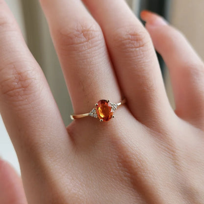 18K Oval Orange Sapphire Ring