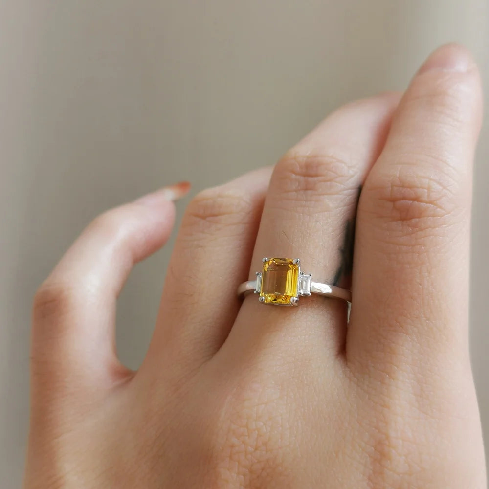 Emerald Cut Yellow Sapphire Ring