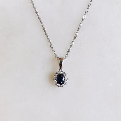 18K Diamond Halo Sapphire Pendant
