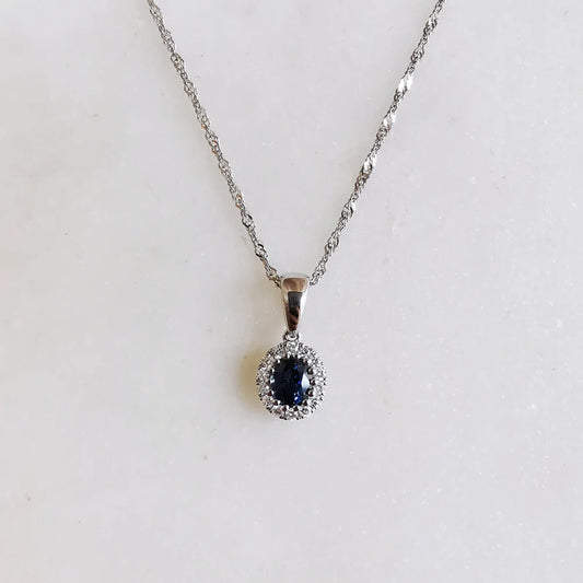 18K Diamond Halo Sapphire Pendant