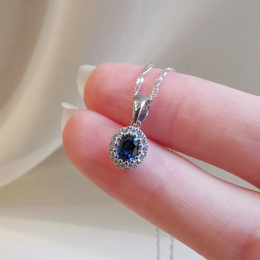 18K Diamond Halo Sapphire Pendant