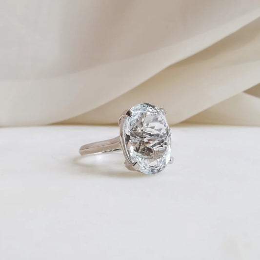 18K Oval White Topaz Ring