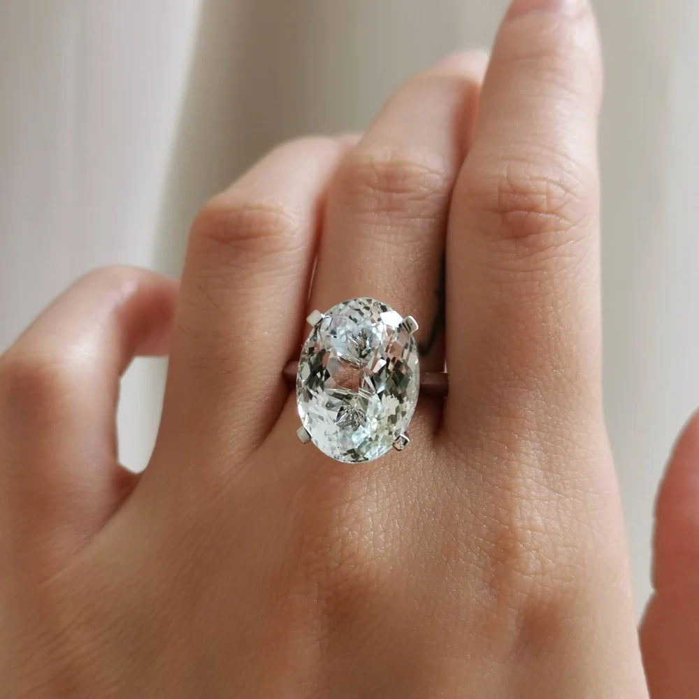 18K Oval White Topaz Ring