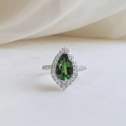 18K Haley Pear Green Tourmaline Ring