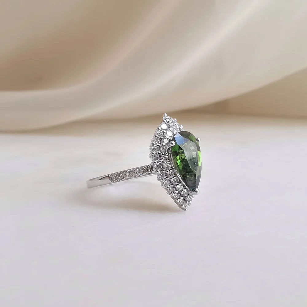 18K Haley Pear Green Tourmaline Ring