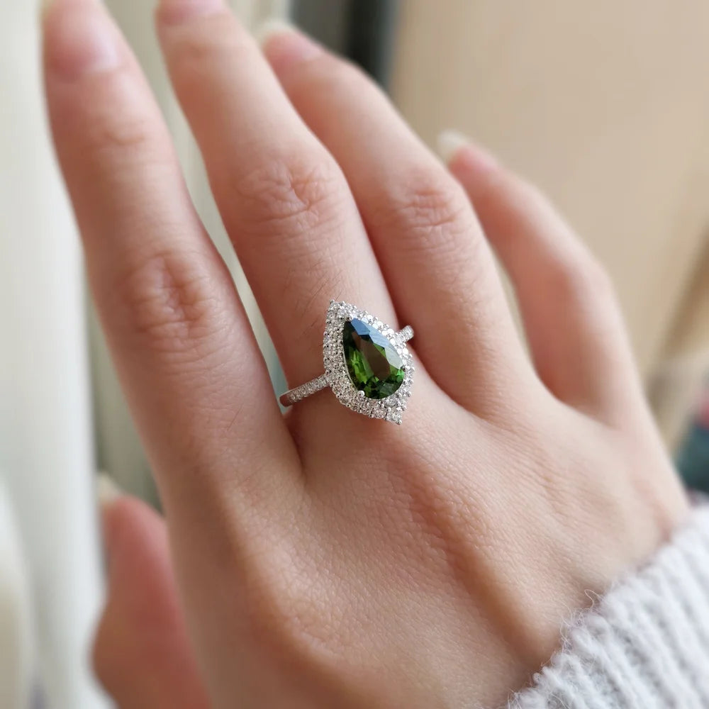 18K Haley Pear Green Tourmaline Ring