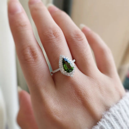 18K Haley Pear Green Tourmaline Ring