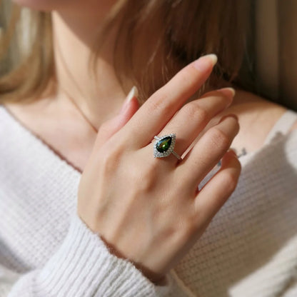 18K Haley Pear Green Tourmaline Ring