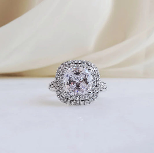 18K Cushion Moissanite Double Halo Ring