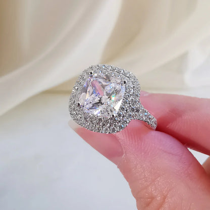 18K Cushion Moissanite Double Halo Ring
