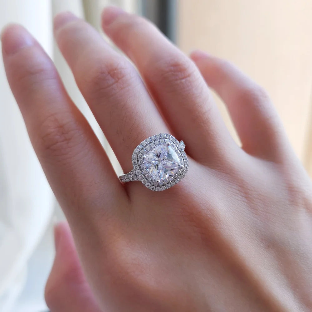 18K Cushion Moissanite Double Halo Ring