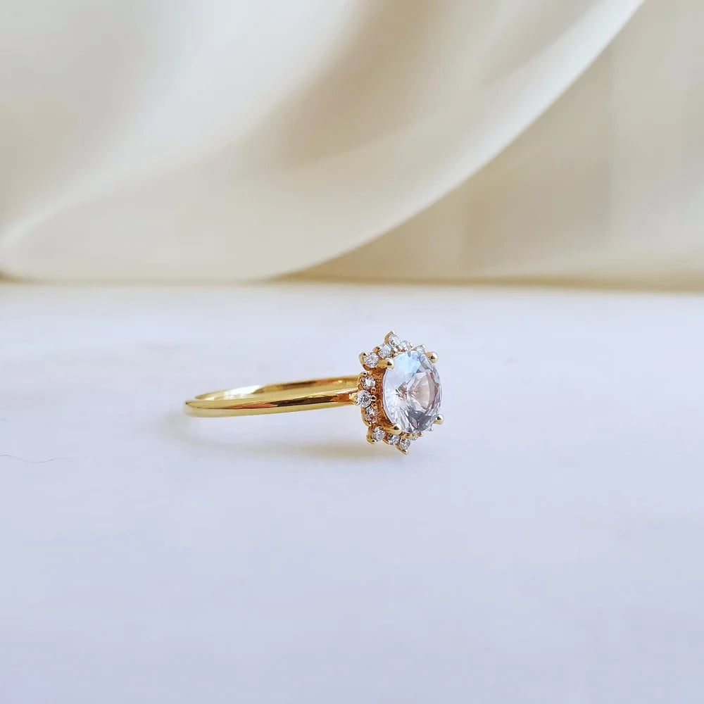 18K White Sapphire Diamond Snowflake Ring